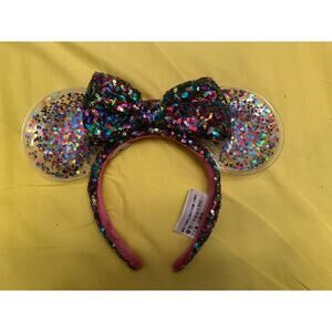 NWOT Disney Parks Minnie Mouse Sequined Glitter Confetti ears Headband